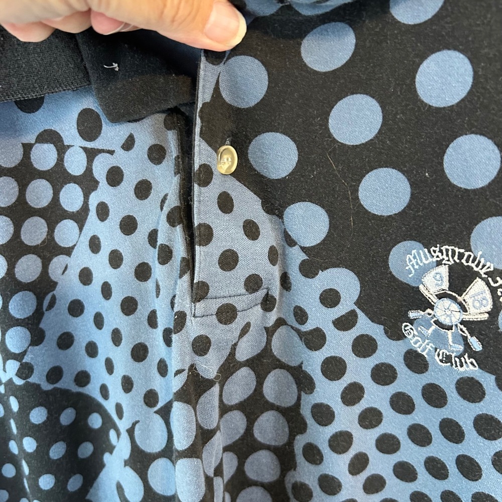 Slazenger Mens Golf Polo Shirt XL Blue Black Polka Dot Golf Club Embroidered - Picture 12 of 13